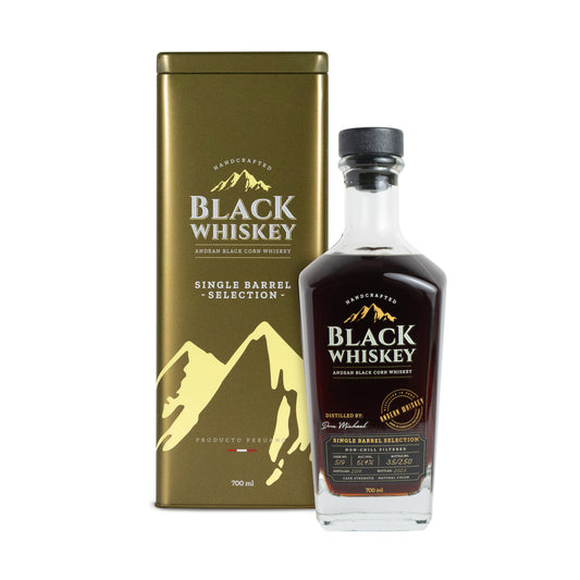 Black Whiskey single barrel in der schönen Metall-Geschenkbox