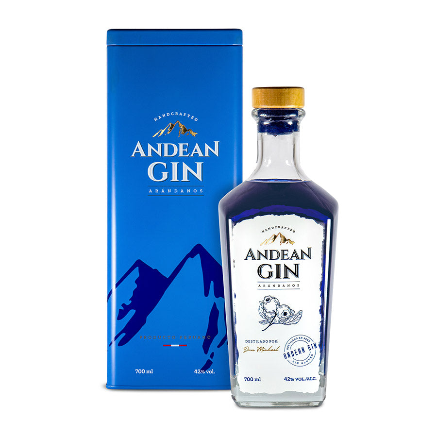 Andean Gin Arándanos in der schönen Metall-Geschenkbox